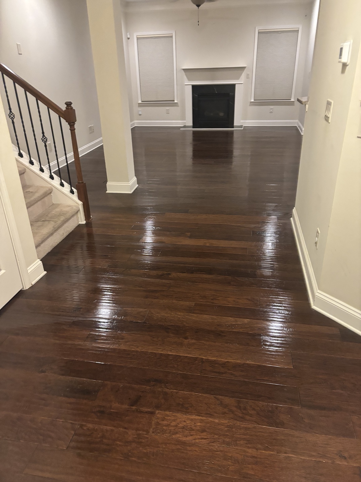 Glossy dark wood floors after cleaning